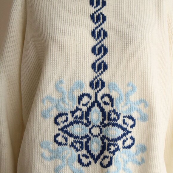 Vintage 1970s Sweater, The Campus Shop Nordic Style Blue and White Jumper - Picture 3 of 10